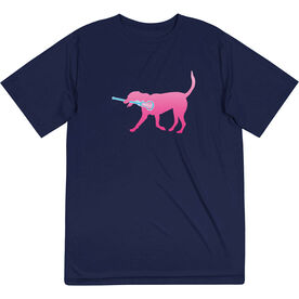 Girls Lacrosse Short Sleeve Performance Tee - LuLa the Lax Dog(Pink)