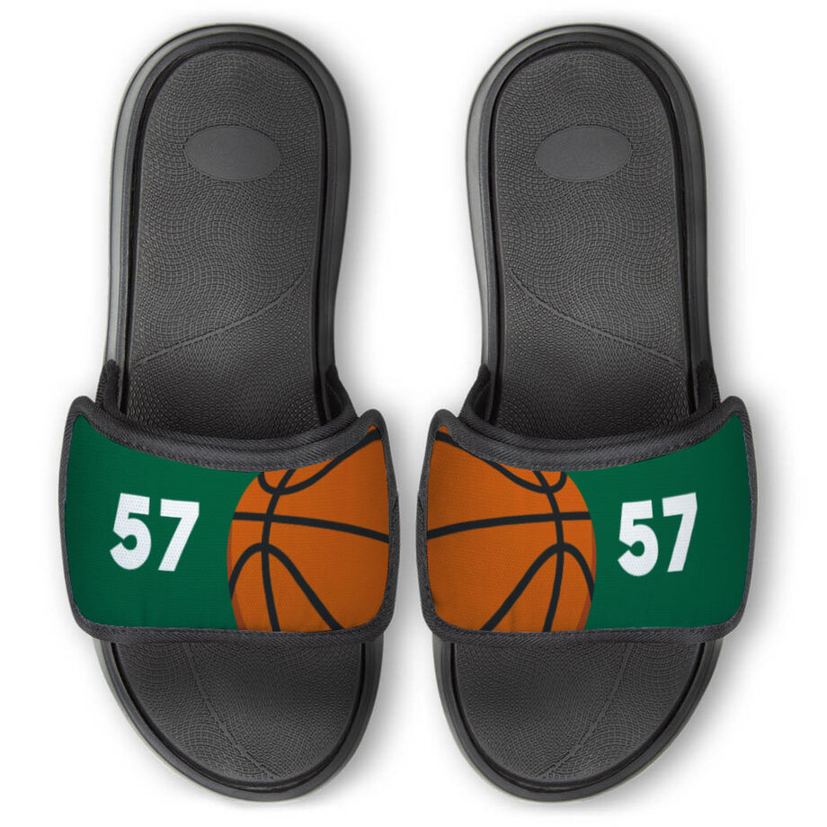 Basketball Repwell&reg; Slide Sandals - Ball and Number Reflected