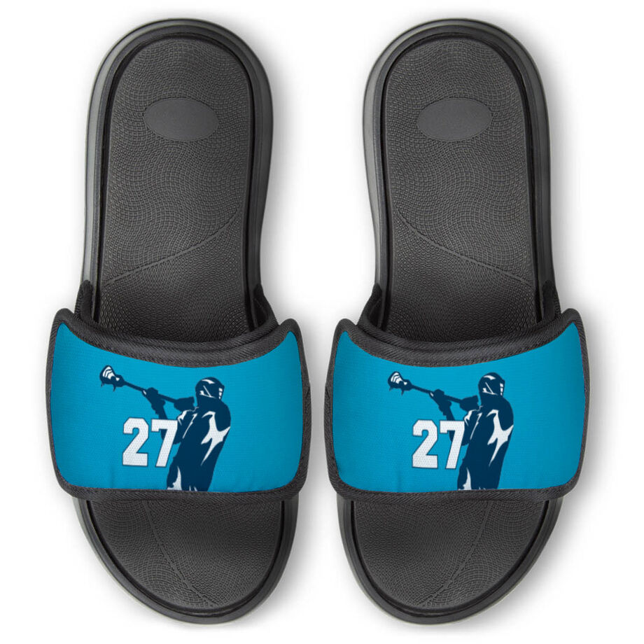 Guys Lacrosse Repwell&reg; Slide Sandals - Lax Jumpshot with Number