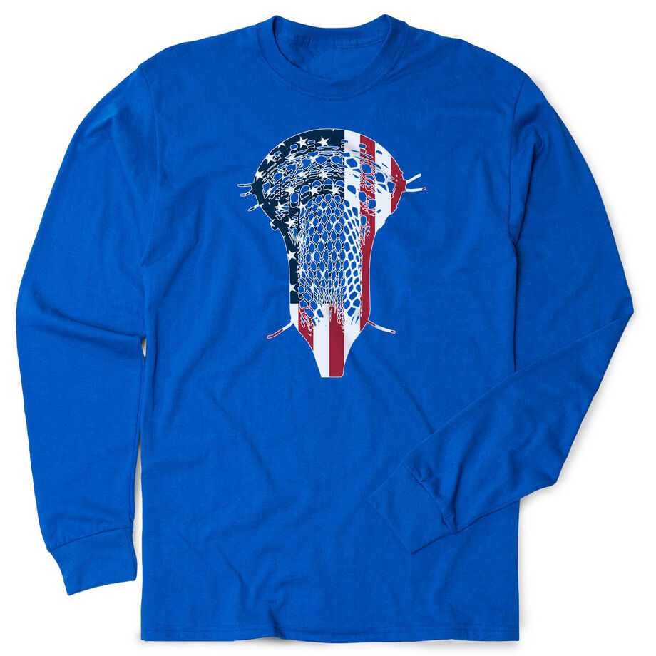 Guys Lacrosse Tshirt Long Sleeve - Patriotic Stick