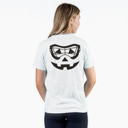 Girls Lacrosse Short Sleeve Tee - Lacrosse Goggle Pumpkin Face (Back Design)