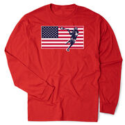 Guys Lacrosse Tshirt Long Sleeve - Patriotic Lacrosse