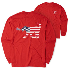 Girls Lacrosse Tshirt Long Sleeve - Patriotic Lula The Lax Dog (Back Design)