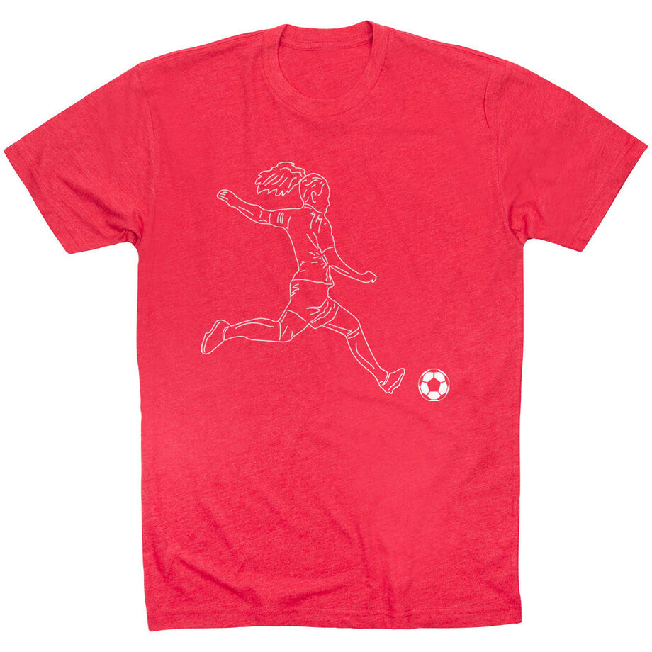 Soccer Short Sleeve T-Shirt - Soccer Girl Player Sketch - Personalization Image