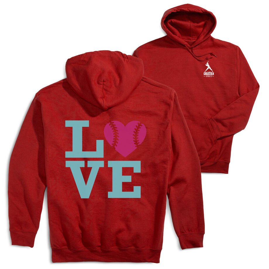 Softball Hooded Sweatshirt - LOVE Softball Pink Teal (Back Design)