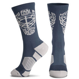 Hockey Woven Mid-Calf Socks - My Goal is to Deny Yours Helmet