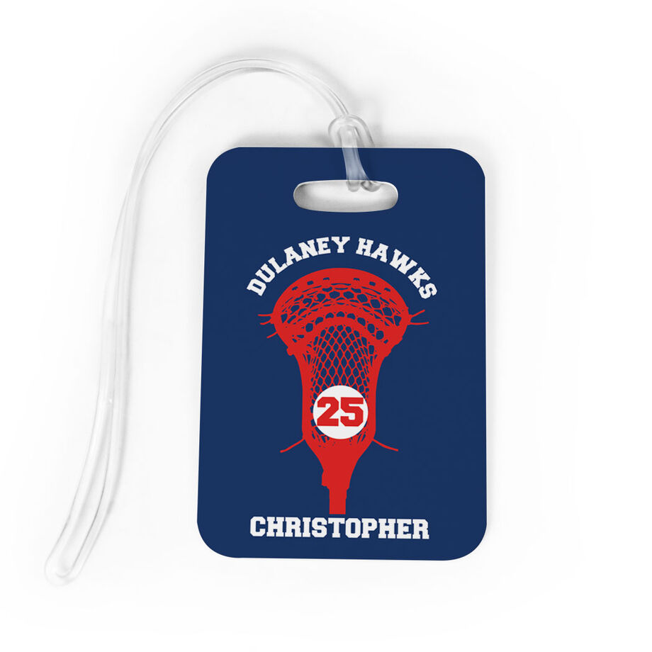 Guys Lacrosse Bag/Luggage Tag - Custom Number Stick Head