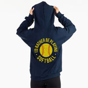 Softball Hooded Sweatshirt - I'd Rather Be Playing Softball Distressed (Back Design)