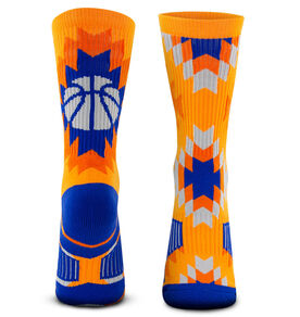 Basketball Woven Mid-Calf Socks - Aztec (Navy/Orange)