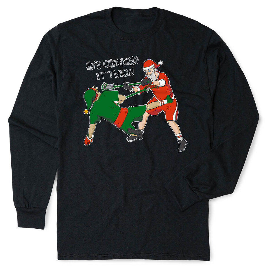 Guys Lacrosse Tshirt Long Sleeve - Checking It Twice Lacrosse