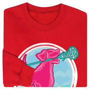 Girls Lacrosse Crewneck Sweatshirt - Lacrosse Dog with Girl Stick