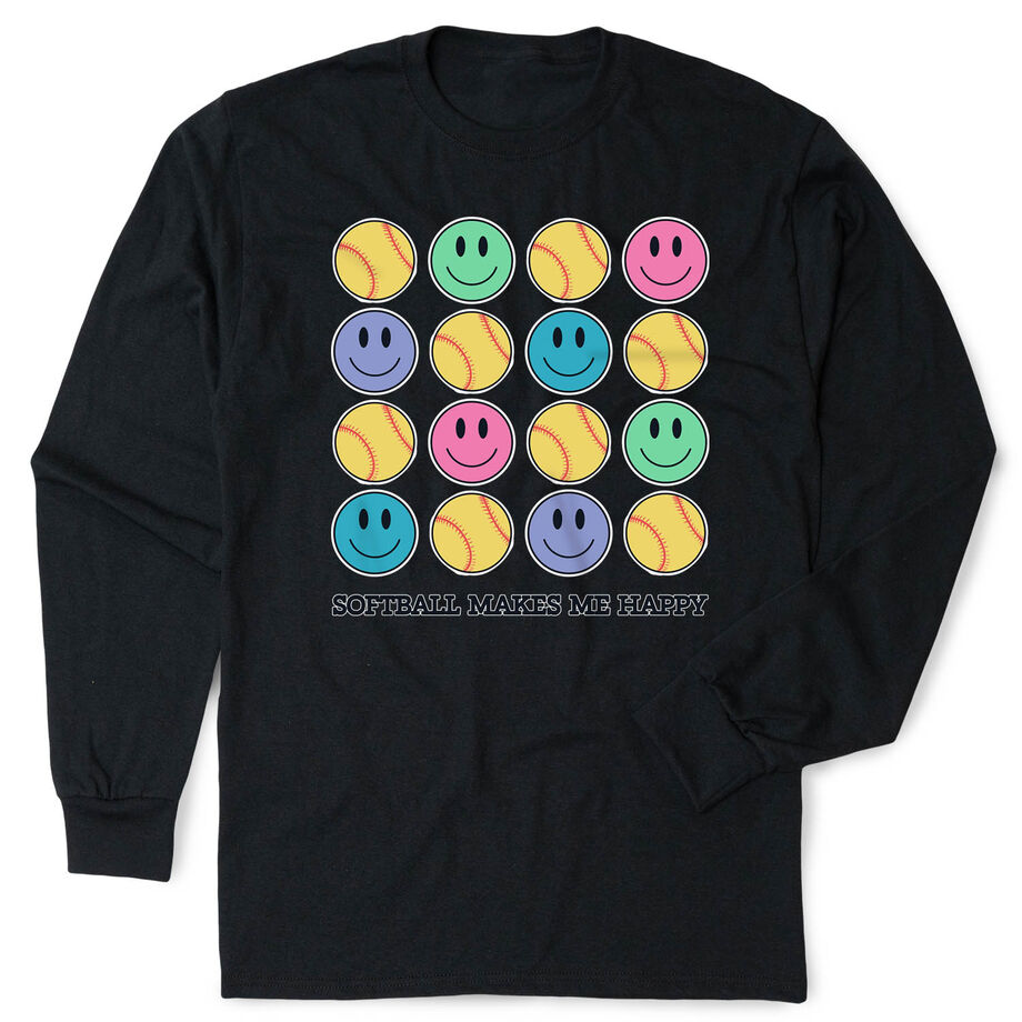Softball Tshirt Long Sleeve - Softball Makes Me Happy