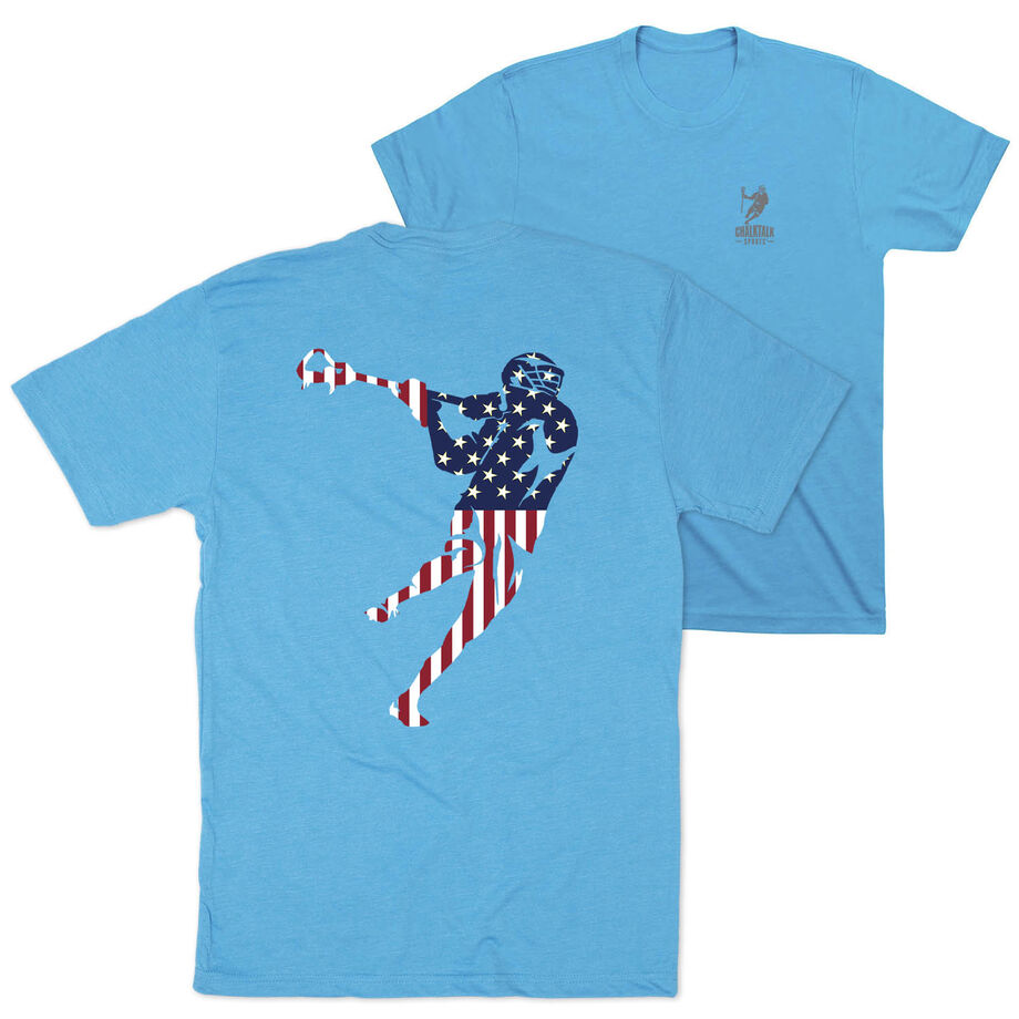 Guys Lacrosse Short Sleeve T-Shirt - American Flag Silhouette (Back Design)
