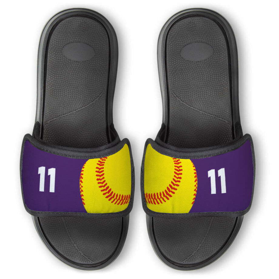Softball Repwell&reg; Slide Sandals - Ball and Number Reflected