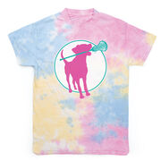 Girls Lacrosse Short Sleeve T-Shirt - Lacrosse Dog with Girl Stick Tie Dye
