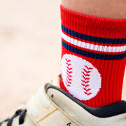 Baseball Woven Mid-Calf Socks - Red Striped