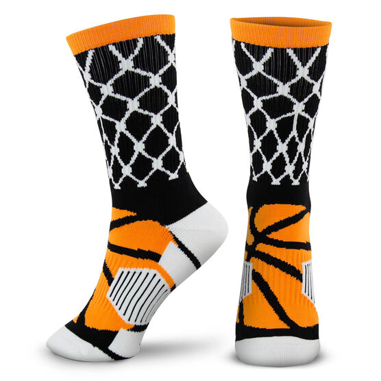 Basketball Woven Mid-Calf Socks - Hoop and Ball (Black/Orange)
