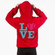 Softball Hooded Sweatshirt - LOVE Softball Pink Teal (Back Design)