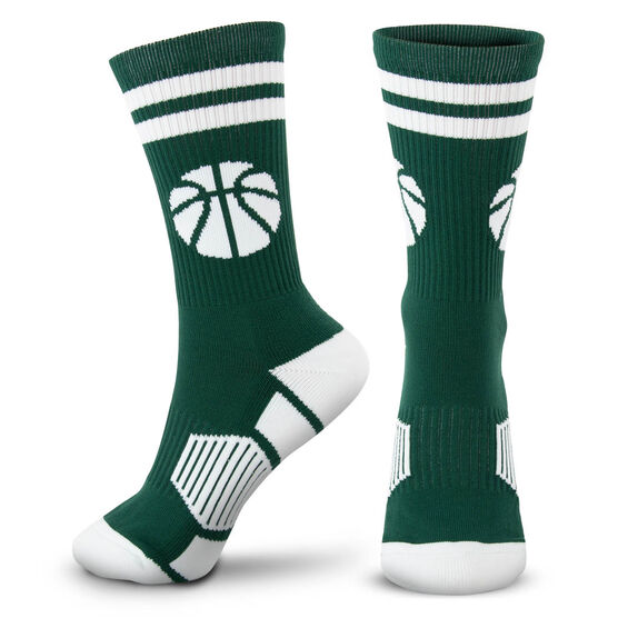 Basketball Woven Mid-Calf Socks - Ball (Green/White) -SS