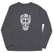 Hockey Long Sleeve Performance Tee - My Goal is to Deny Yours Goalie Mask