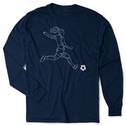 Soccer Tshirt Long Sleeve - Soccer Girl Player Sketch