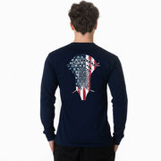 Guys Lacrosse Tshirt Long Sleeve - Patriotic Stick (Back Design)