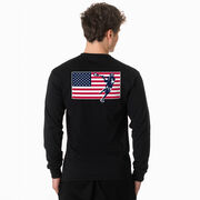 Guys Lacrosse Tshirt Long Sleeve - Patriotic Lacrosse (Back Design)