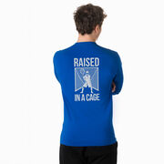 Guys Lacrosse Tshirt Long Sleeve - Raised In a Cage (Back Design)