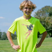 Guys Lacrosse Short Sleeve Performance Tee - American Flag Silhouette