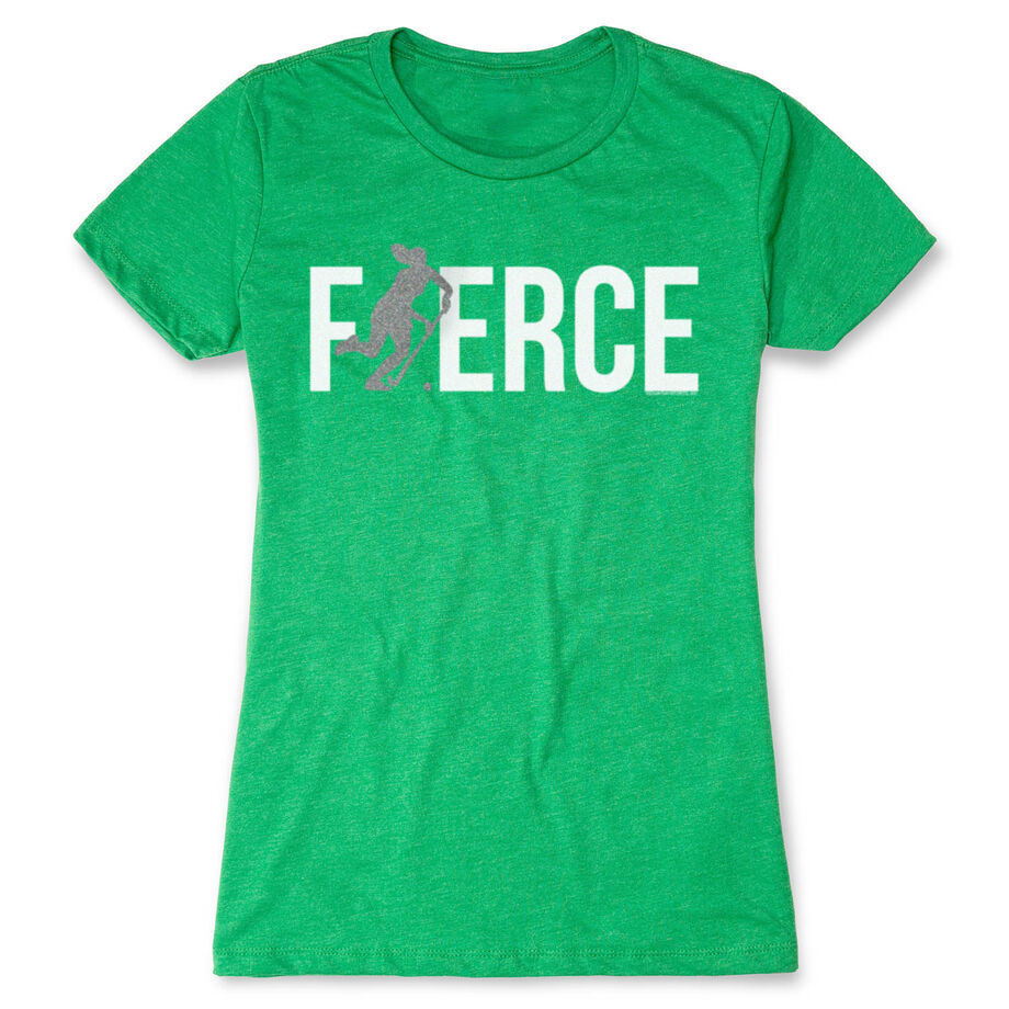 Field Hockey Women's Everyday Tee - Fierce Field Hockey Girl with Silver Glitter