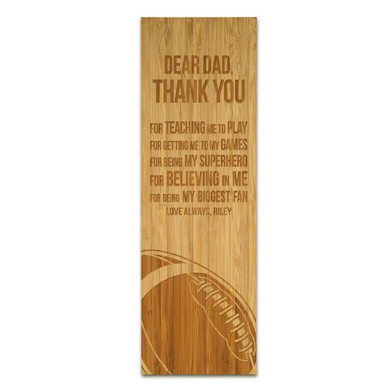 Football 12.5" X 4" Engraved Bamboo Removable Wall Tile - Dear Dad