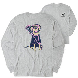 Girls Lacrosse Tshirt Long Sleeve - Lily The Lacrosse Dog (Back Design)