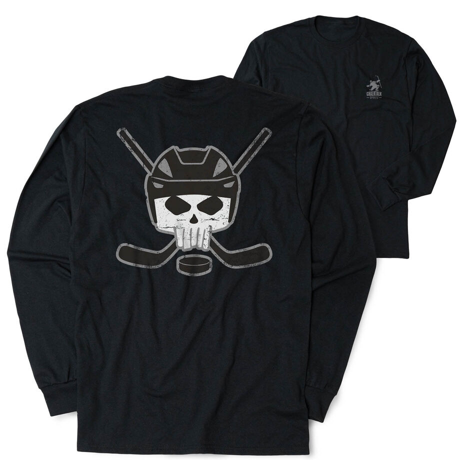 Hockey Tshirt Long Sleeve - Hockey Helmet Skull (Back Design)