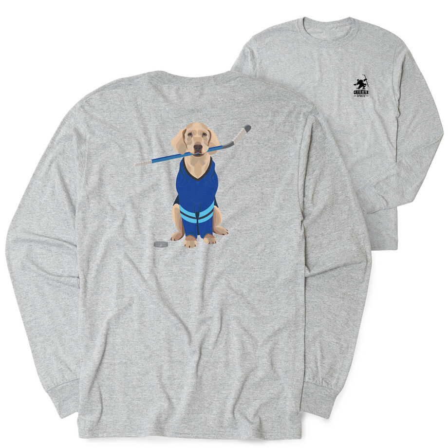 Hockey Tshirt Long Sleeve - Puck The Hockey Dog (Back Design)
