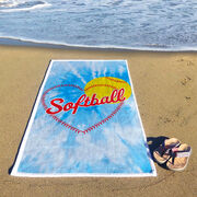 Softball Premium Beach Towel - Softball Heart Tie-Dye