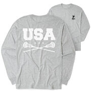 Guys Lacrosse Tshirt Long Sleeve - USA(Back Design)