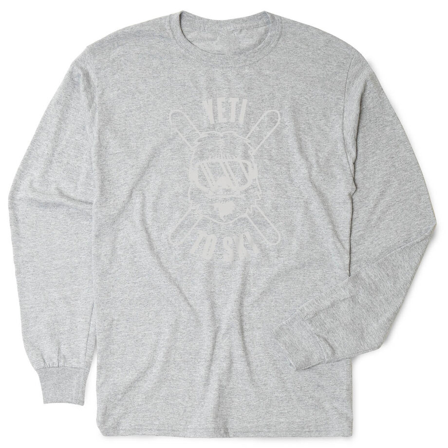 Skiing Tshirt Long Sleeve - Yeti To Ski [Adult X-Large/Gray] - SS