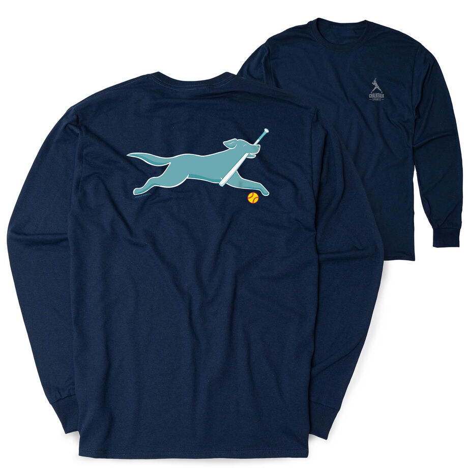 Softball Tshirt Long Sleeve - Mitts The Softball Dog (Back Design)