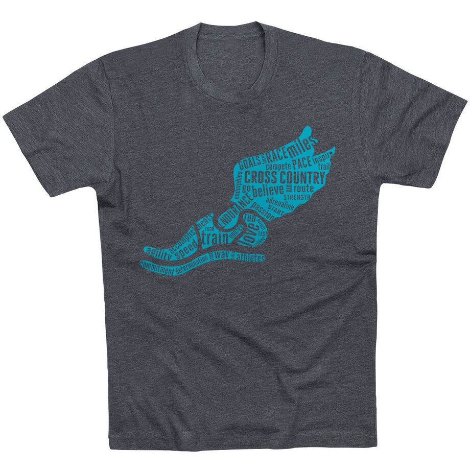 Cross Country Short Sleeve T-Shirt - Winged Foot Inspirational Words [Adult XX-Large/Charcoal] - SS