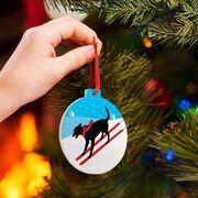 Skiing Round Ceramic Ornament - Skiing Dog