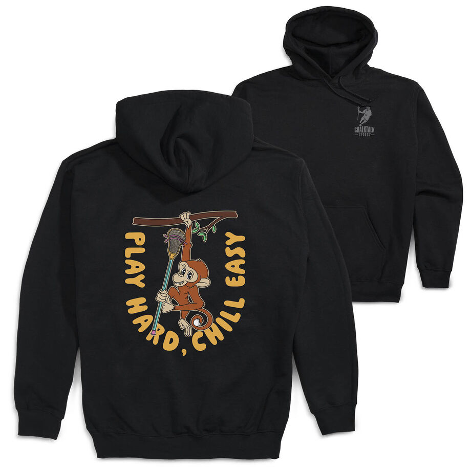 Guys Lacrosse Hooded Sweatshirt - Play Hard, Chill Easy (Back Design)