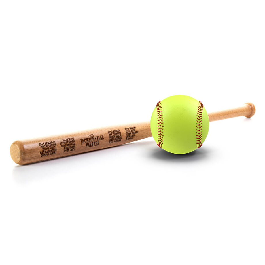 Engraved Mini Softball Bat - Team Name With Roster