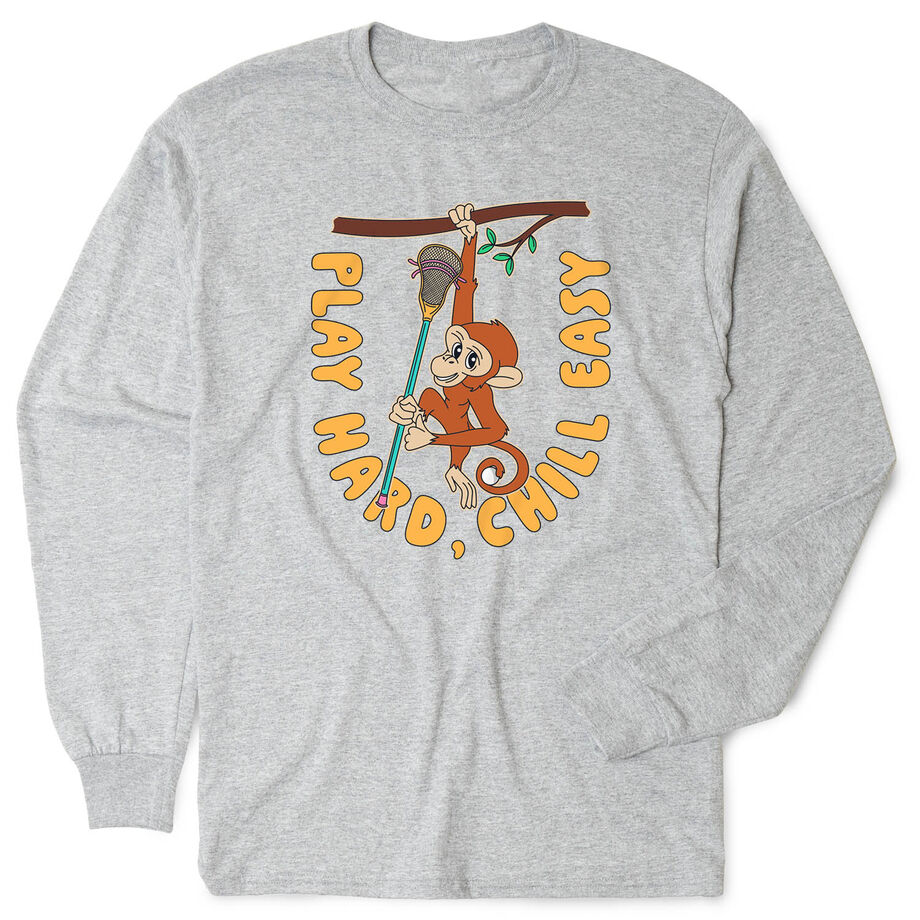 Guys Lacrosse Tshirt Long Sleeve - Play Hard, Chill Easy
