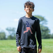 Baseball Long Sleeve Performance Tee - Baseball Stars and Stripes Player