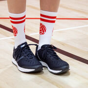 Volleyball Woven Mid-Calf Socks - Ball (White/Red)