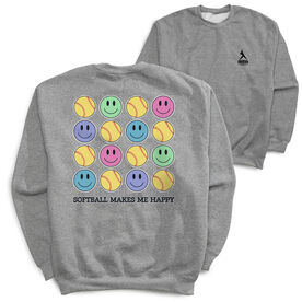 Softball Crewneck Sweatshirt - Softball Makes Me Happy (Back Design)