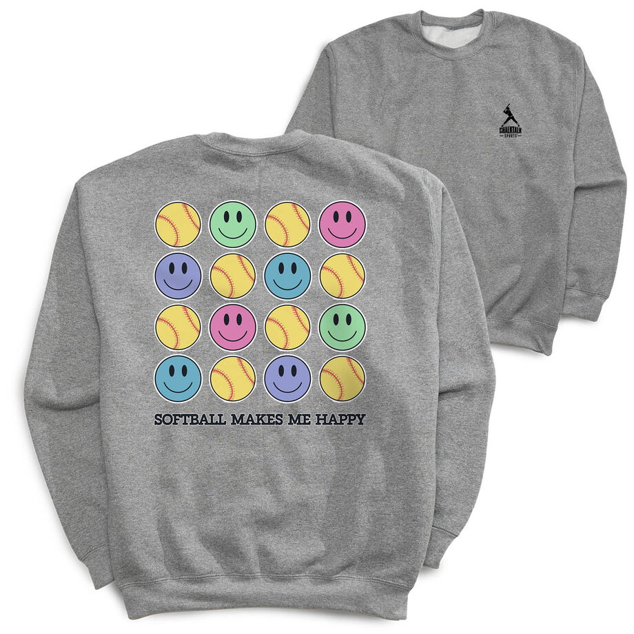 Softball Crewneck Sweatshirt - Softball Makes Me Happy (Back Design)