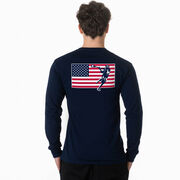 Guys Lacrosse Tshirt Long Sleeve - Patriotic Lacrosse (Back Design)
