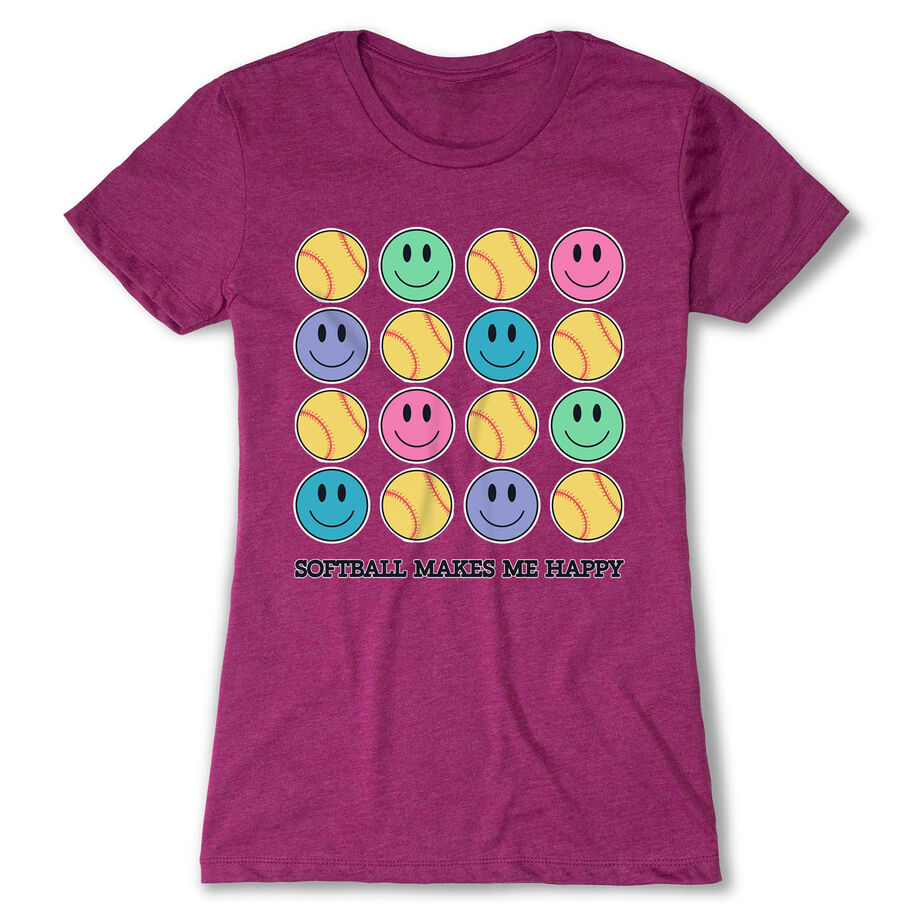 Softball Women's Everyday Tee - Softball Makes Me Happy