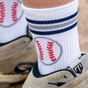 Baseball Woven Mid-Calf Socks - Blue Striped